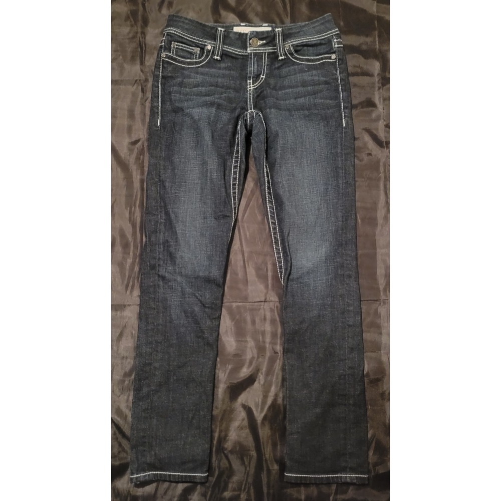 BKE Harper  Womens 27‎ Ankle Skinny Dark Wash Denim Embroidered Blue Jeans NWOT